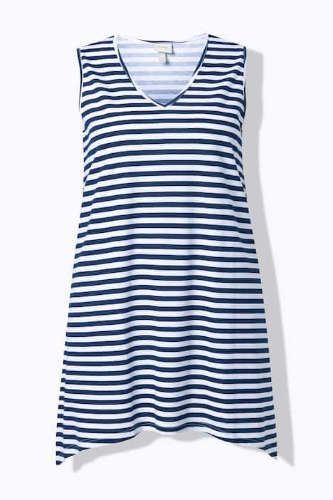 Top rayé long, décolleté en V et coupe évasée, sans manches