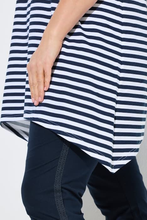 Top rayé long, décolleté en V et coupe évasée, sans manches