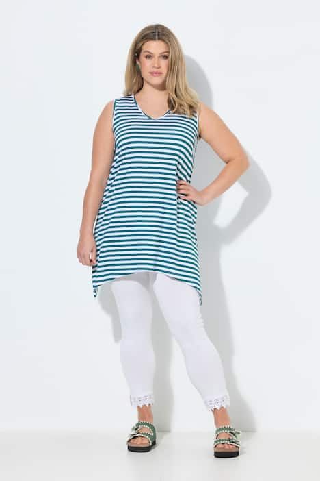 Top rayé long, décolleté en V et coupe évasée, sans manches