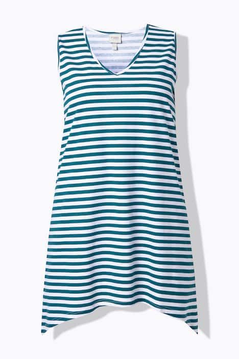 Top rayé long, décolleté en V et coupe évasée, sans manches