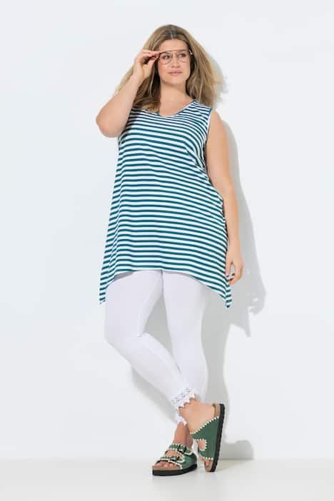 Top rayé long, décolleté en V et coupe évasée, sans manches