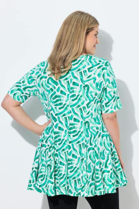 Long t-shirt à plis godet, col tunisien et manches courtes