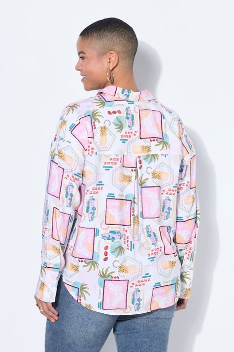 Chemisier oversize, mélange d'imprimés