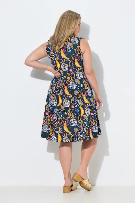 Robe midi en coton bio, motif fruits et décolleté en V, sans manches