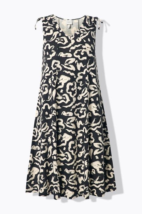 Robe midi sans manches, motif esquisses de fleurs, décolleté en V