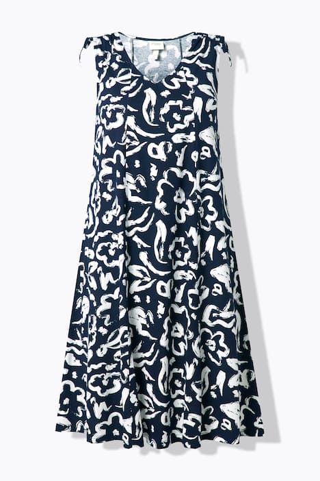 Robe midi sans manches, motif esquisses de fleurs, décolleté en V