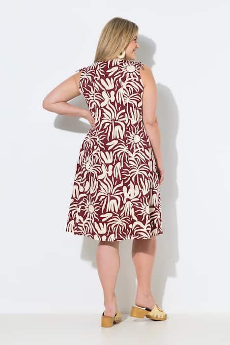 Robe midi en coton bio, motif tropical et décolleté en V, sans manches