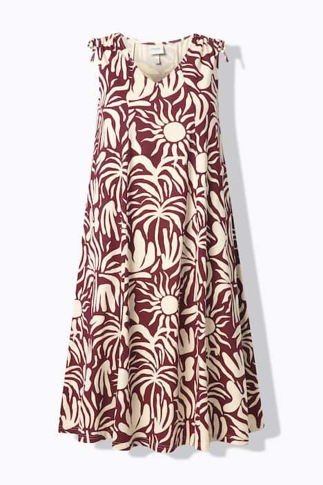 Robe midi en coton bio, motif tropical et décolleté en V, sans manches