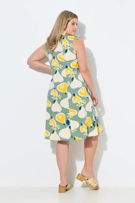 Robe midi en coton bio, motif poires et décolleté en V, sans manches