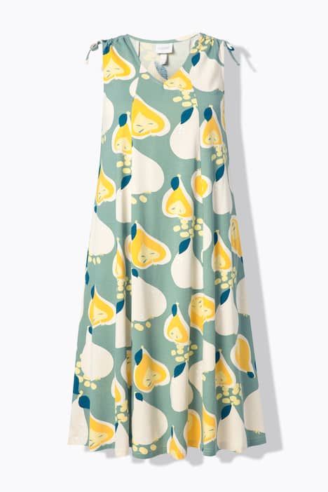 Robe midi en coton bio, motif poires et décolleté en V, sans manches