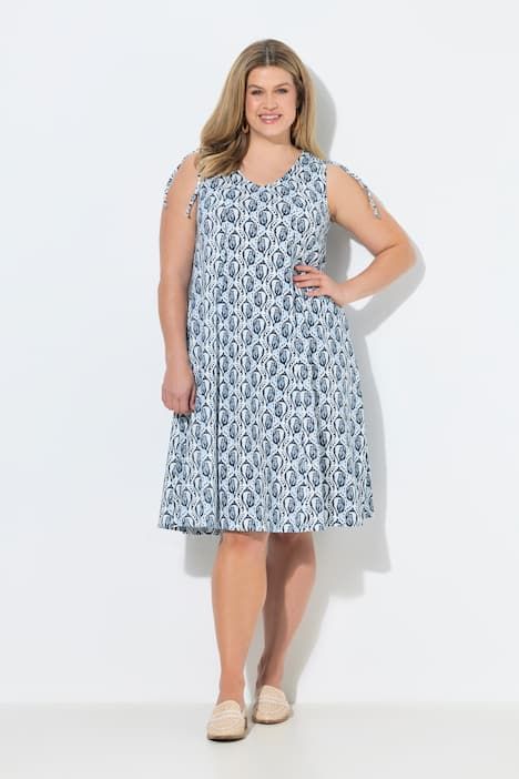 Robe midi en coton bio, motif coquillages et décolleté en V, sans manches
