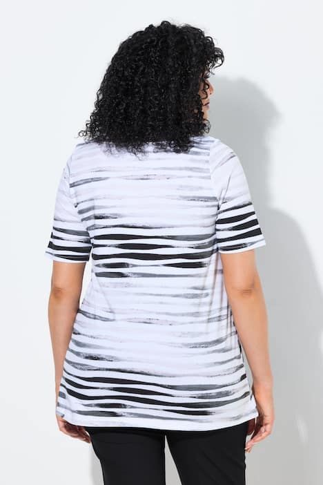 T-shirt en coton Pima, pierres fantaisie, décolleté en V et manches courtes