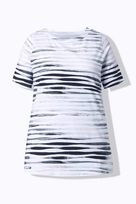 T-shirt en coton Pima, pierres fantaisie, décolleté en V et manches courtes