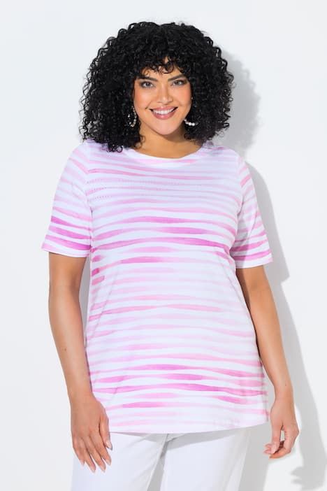 T-shirt en coton Pima, pierres fantaisie, décolleté en V et manches courtes