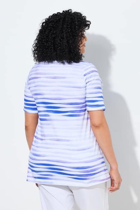 T-shirt en coton Pima, pierres fantaisie, décolleté en V et manches courtes