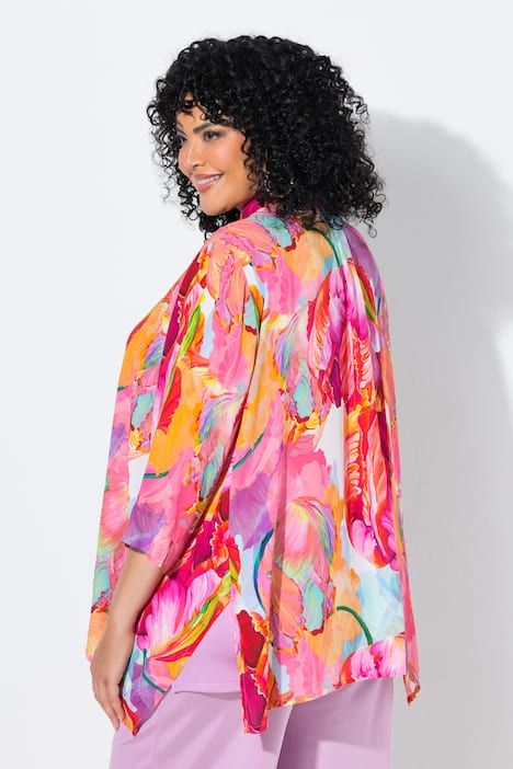 Chemisier motif aquarelle, col chemise et manches 3/4, coupe évasée