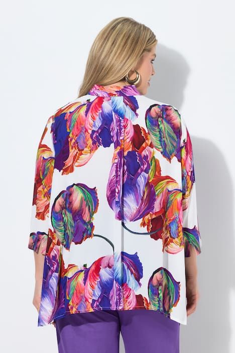 Chemisier motif aquarelle, col chemise et manches 3/4, coupe évasée