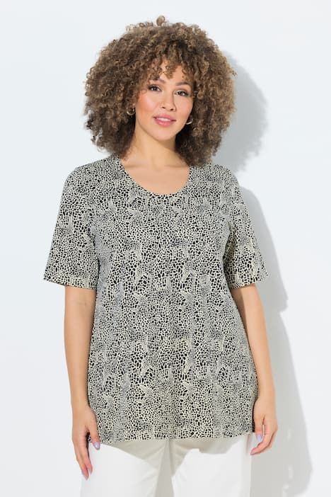 T-shirt motif girafes, décolleté en V et manches courtes, coupe évasée