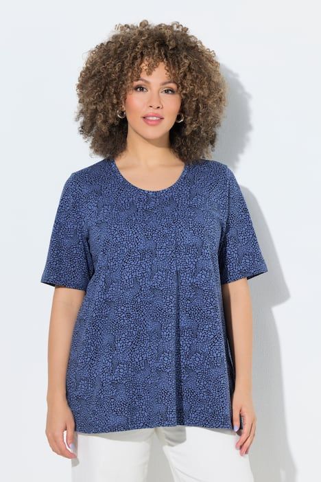 T-shirt motif girafes, décolleté en V et manches courtes, coupe évasée