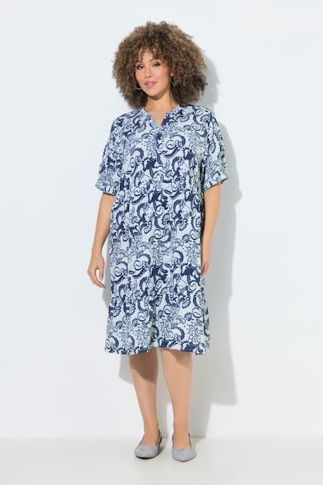 Robe en mousseline, col tunisien et manches courtes, coupe évasée