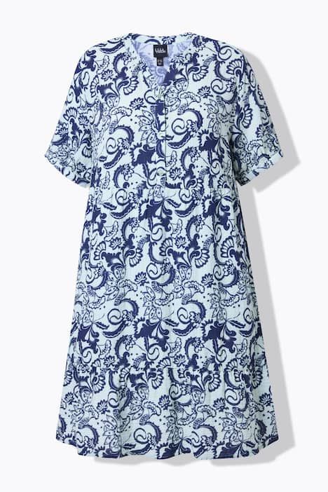 Robe en mousseline, col tunisien et manches courtes, coupe évasée