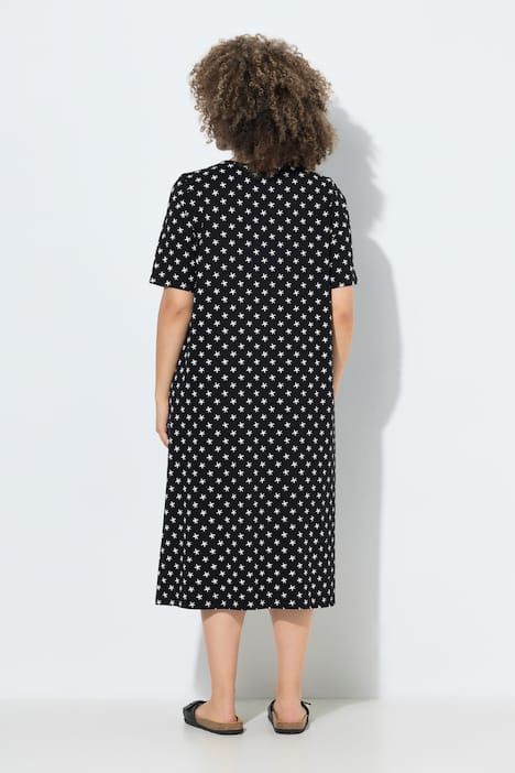 Robe midi motif étoiles, poches, décolleté en V et manches courtes