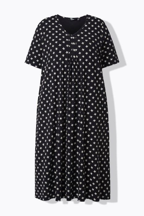 Robe midi motif étoiles, poches, décolleté en V et manches courtes