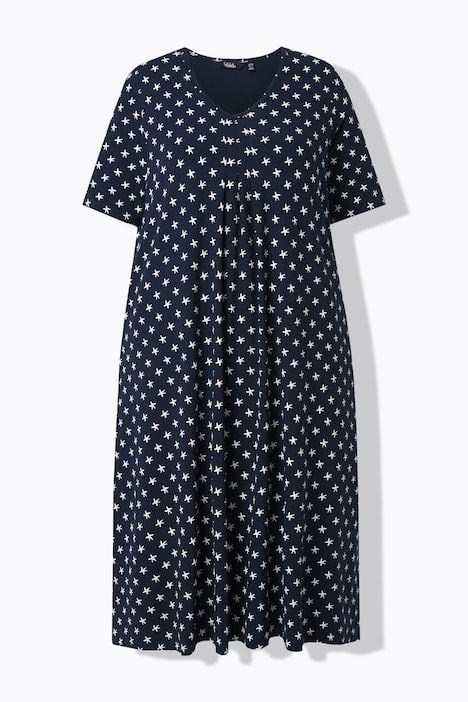 Robe midi motif étoiles, poches, décolleté en V et manches courtes