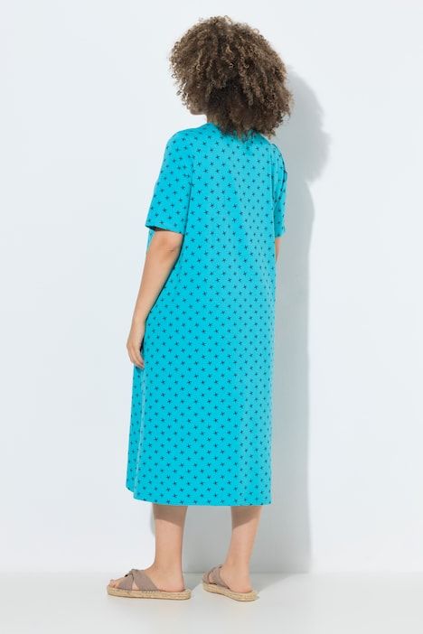 Robe midi motif étoiles, poches, décolleté en V et manches courtes