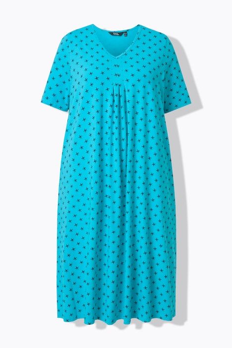 Robe midi motif étoiles, poches, décolleté en V et manches courtes
