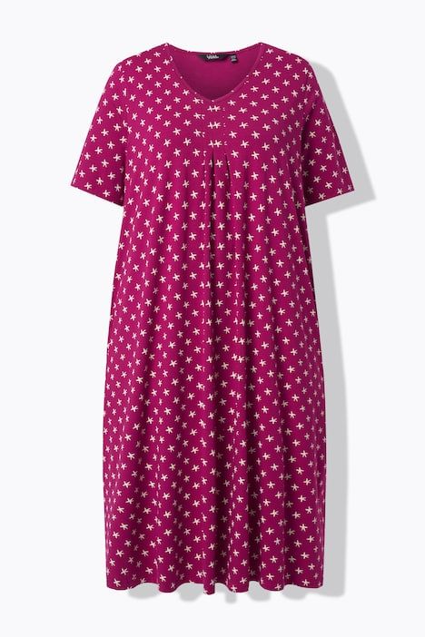 Robe midi motif étoiles, poches, décolleté en V et manches courtes