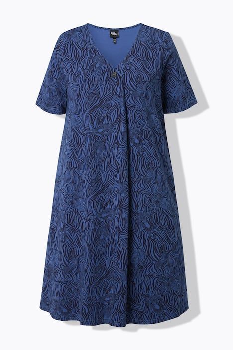 Robe motif zébré, décolleté en V et manches courtes, coupe évasée