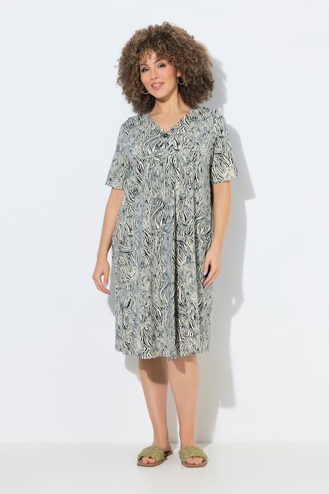 Robe motif zébré, décolleté en V et manches courtes, coupe évasée