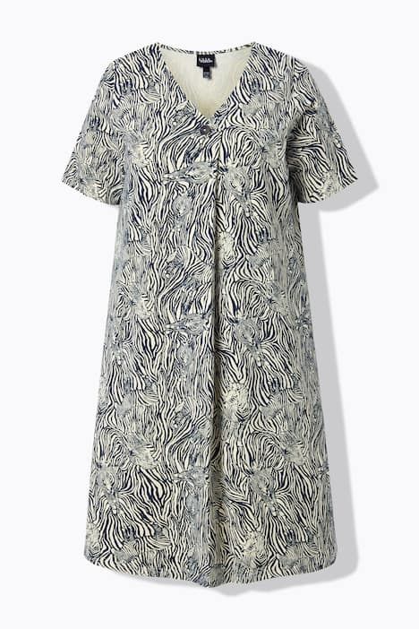 Robe motif zébré, décolleté en V et manches courtes, coupe évasée