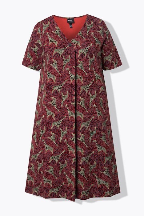 Robe motif zébré, décolleté en V et manches courtes, coupe évasée