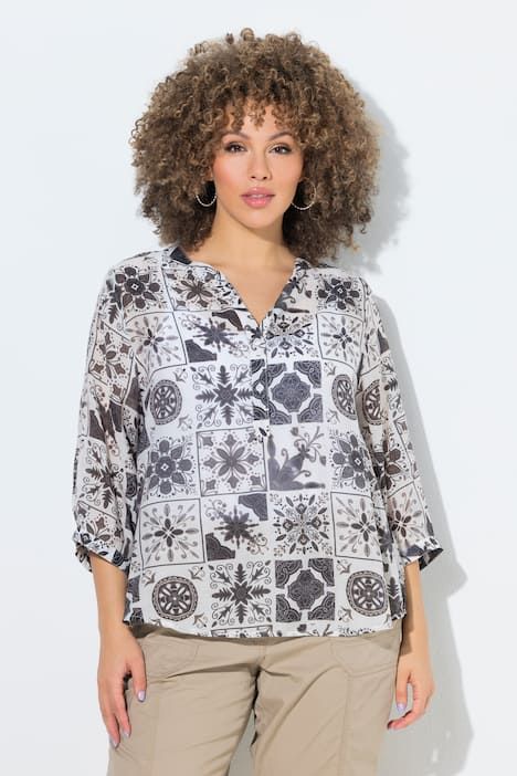 Tunique motif mosaïque, col tunisien et manches 3/4