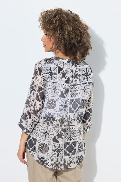 Tunique motif mosaïque, col tunisien et manches 3/4