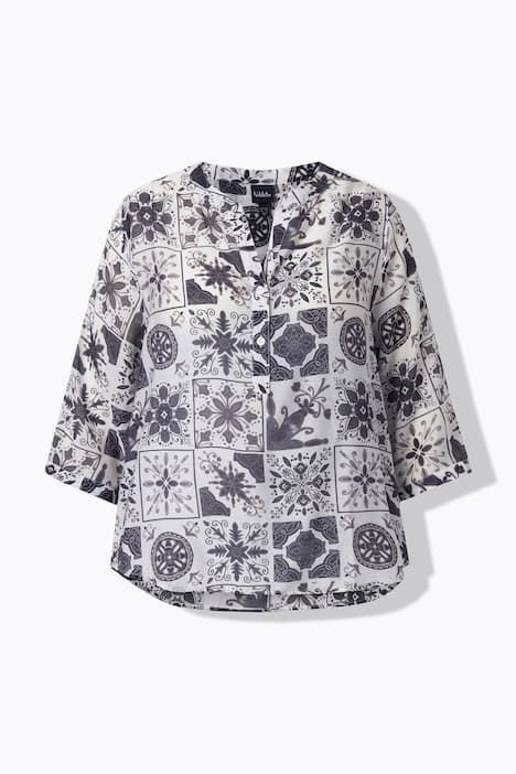 Tunique motif mosaïque, col tunisien et manches 3/4