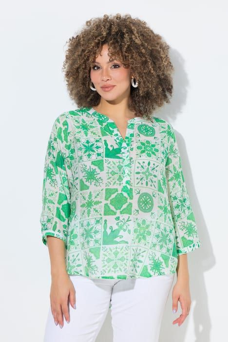 Tunique motif mosaïque, col tunisien et manches 3/4