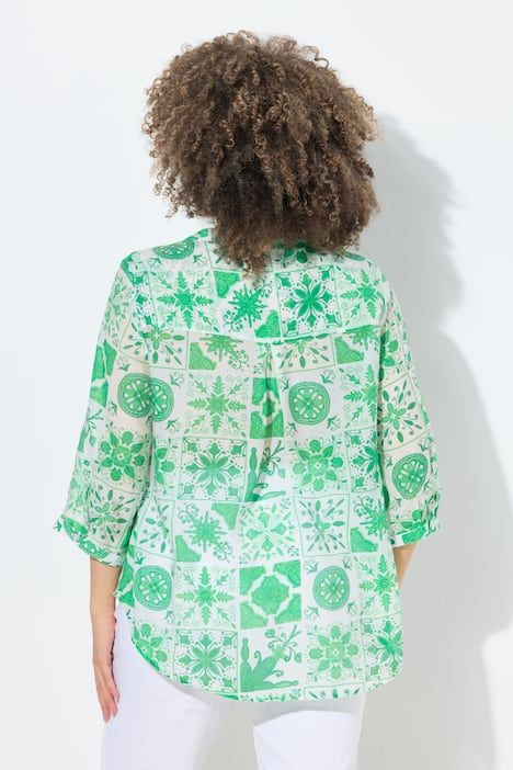 Tunique motif mosaïque, col tunisien et manches 3/4