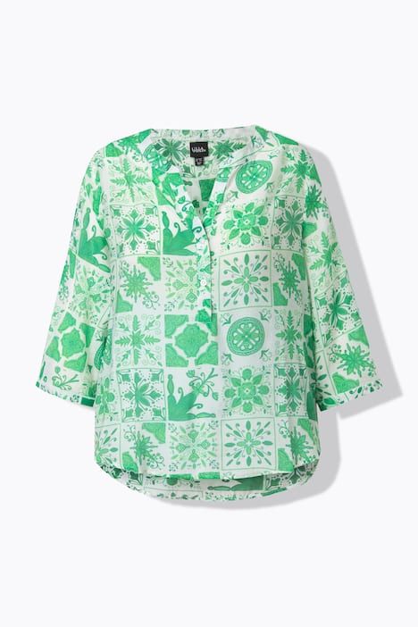 Tunique motif mosaïque, col tunisien et manches 3/4