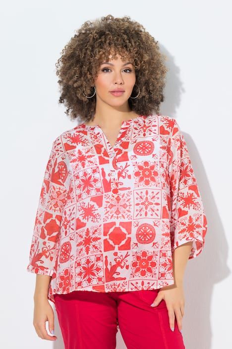 Tunique motif mosaïque, col tunisien et manches 3/4