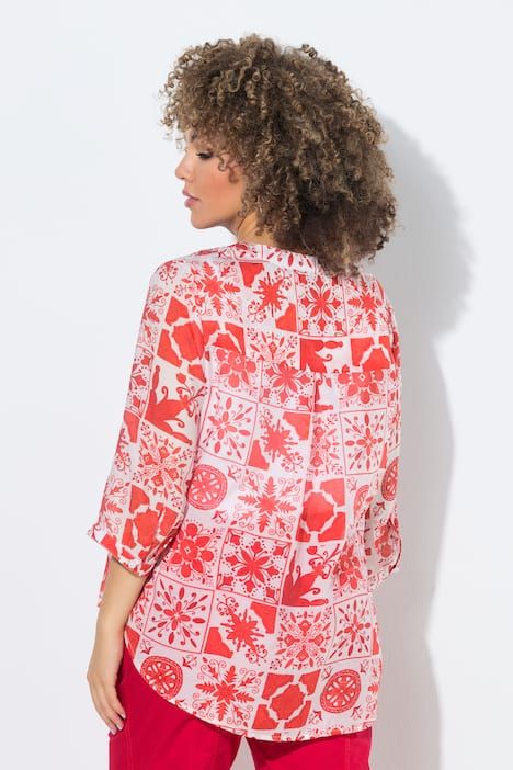 Tunique motif mosaïque, col tunisien et manches 3/4