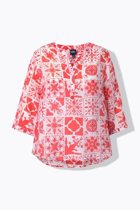 Tunique motif mosaïque, col tunisien et manches 3/4