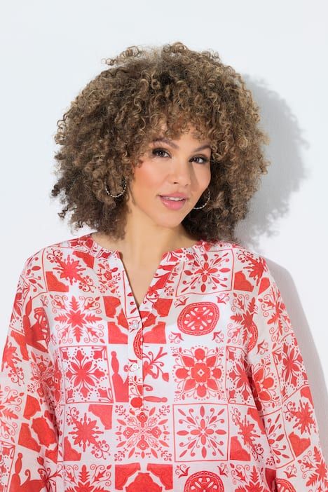 Tunique motif mosaïque, col tunisien et manches 3/4