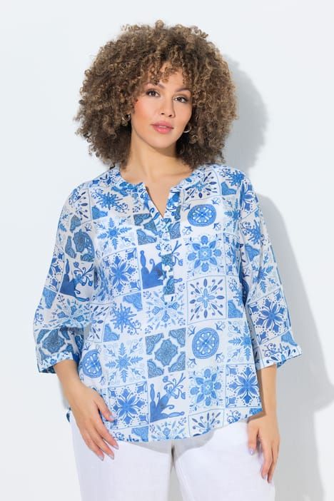 Tunique motif mosaïque, col tunisien et manches 3/4