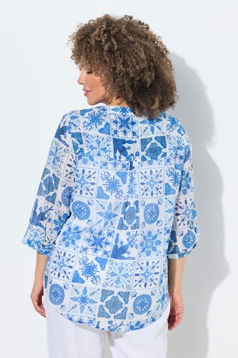 Tunique motif mosaïque, col tunisien et manches 3/4