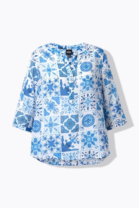 Tunique motif mosaïque, col tunisien et manches 3/4