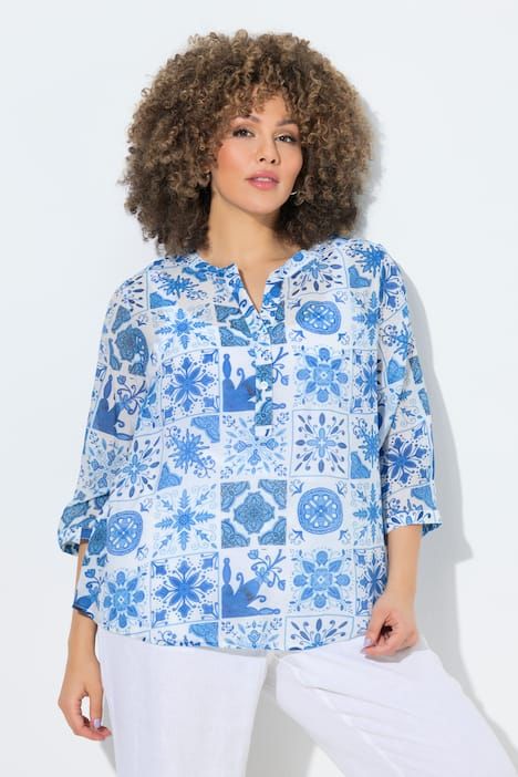 Tunique motif mosaïque, col tunisien et manches 3/4