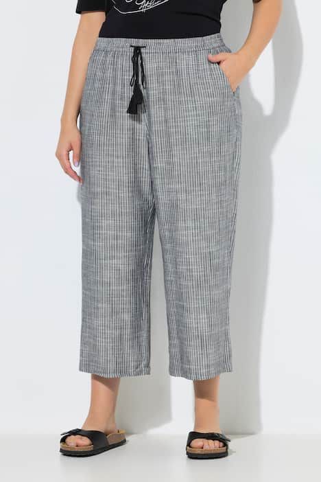 Jupe-culotte Rose en lin mélangé, fines rayures et jambe large